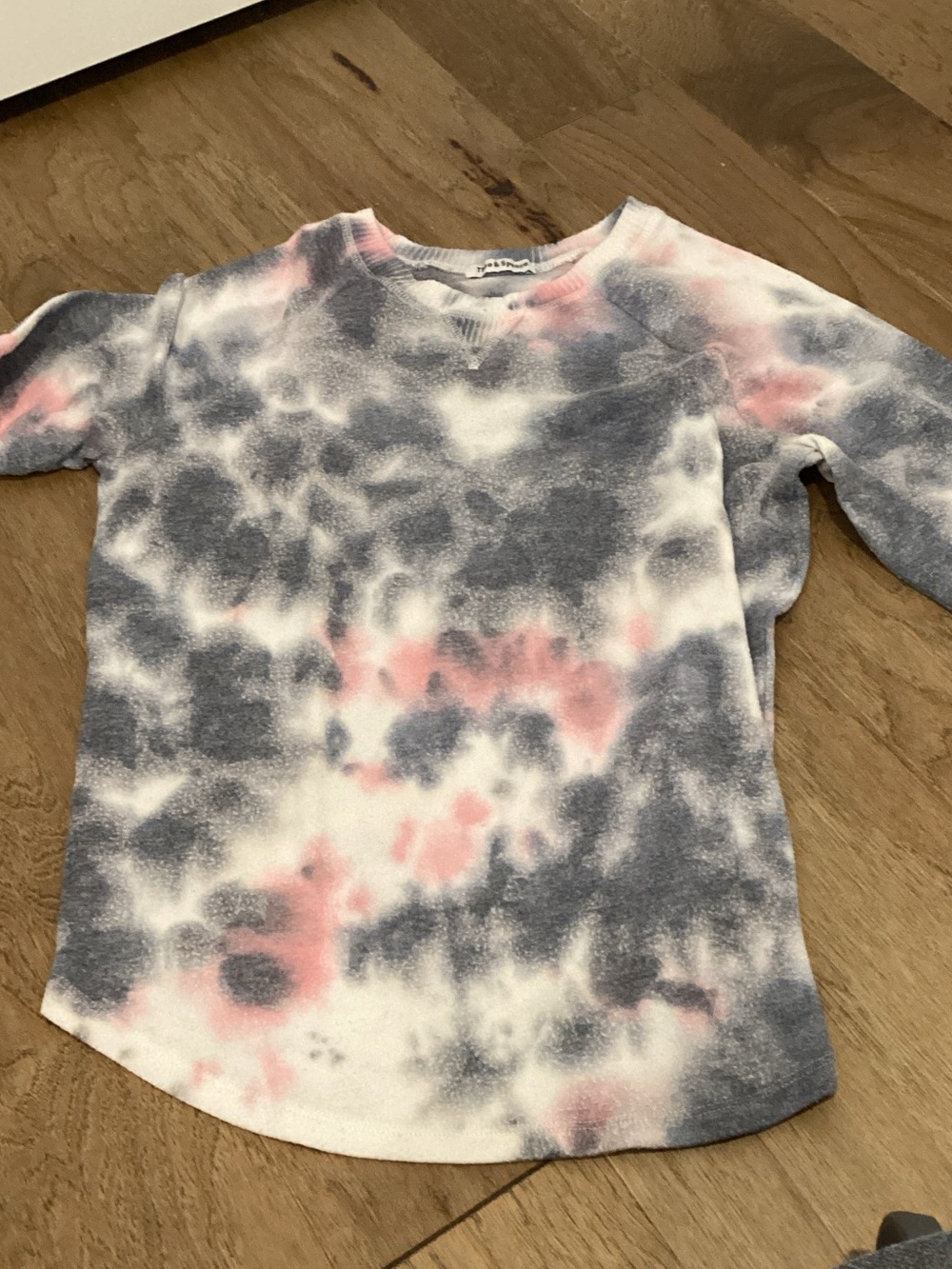 Tie-Dye Long Sleeve Crewneck Top - Pink & Gray